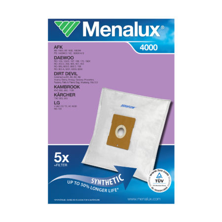 MENALUX 4000 VACUUM CLEANER BAGS 1940 (P5+1F) U9020 VAX VSR 900196131
